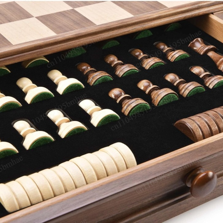 Chess Set Wooden - Juego de ajedrez y damas de