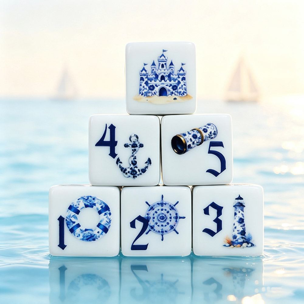 Board Game Print - 12 dados acrílicos náuticos azules de